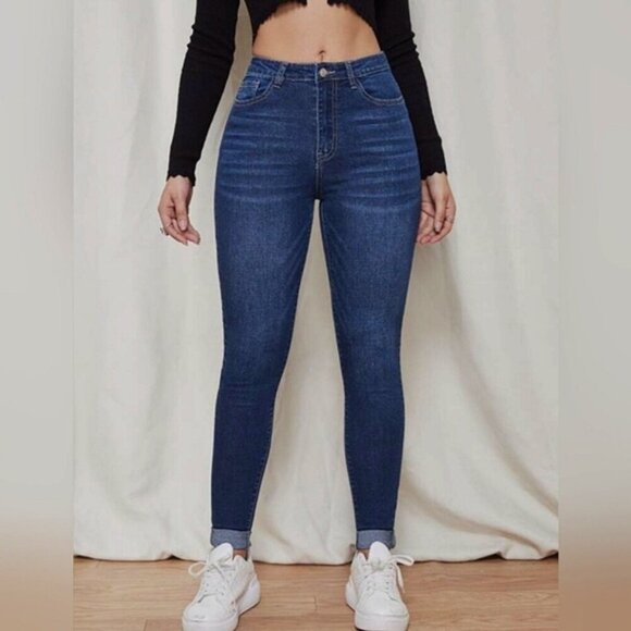 3/$20 SHEIN High Waist Skinny Jeans Faded Whiskered Stretch Denim - Picture 2 of 14